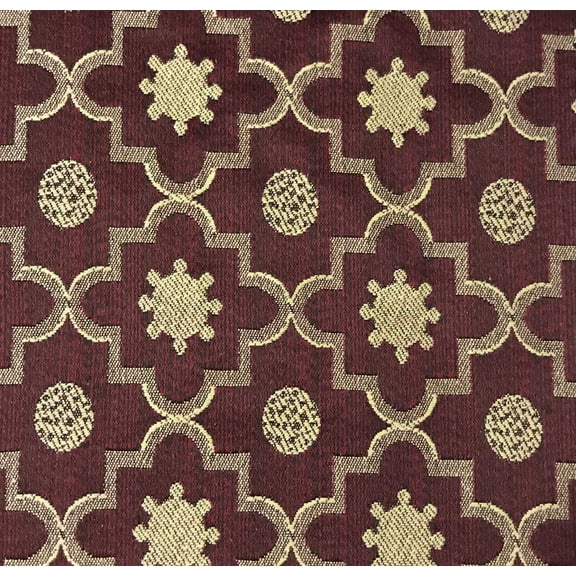 Decora Furnishings Moroccan Lattice Design Jacquard Material Cotton Mix Fabric Blend for Upholstery, Chair, Window Treatments, Craft - Width 54 inches - Fabric by The Yard (Maroon)