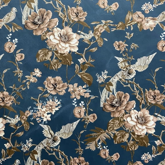 Decora Furnishings Soft Thick Luxurious Velvet Finish Microfiber Fabric Digitally Printed Floral Design Fabric for Upholstery Window Treatment Craft - Width 54 inch - Fabric by The Yard (French Blue)