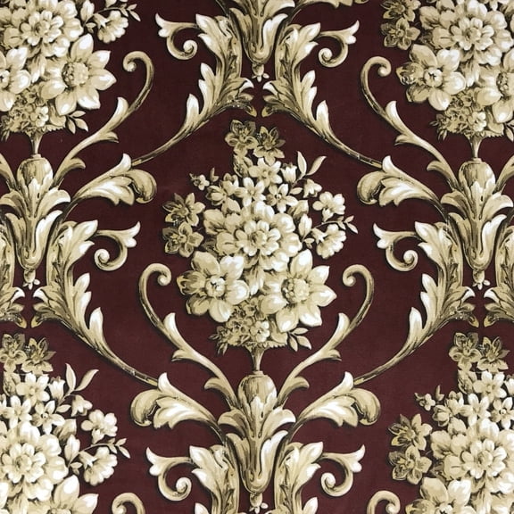 Decora Furnishings Soft Velvet Damask Print Fabric, Upholstery - 54in (Maroon)