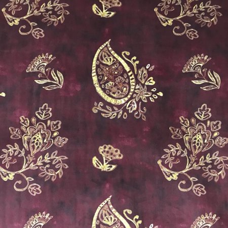 Decora Furnishings Soft Velvet Paisley Print Fabric, Upholstery - 54in (Maroon)