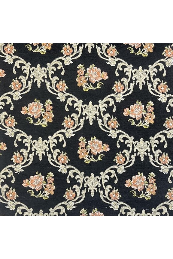 Vintage Damask Design Premium Chenille Jacquard Fabric for Upholstery, Craft - Width 54 inches - Fabric by The Yard (Black)