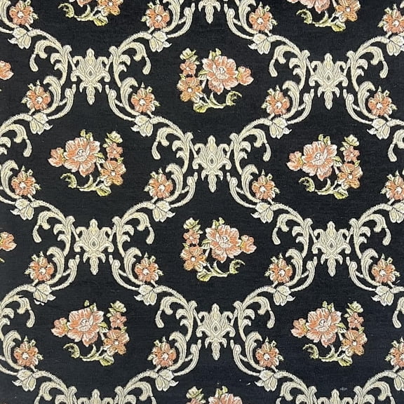 Decora Furnishings Vintage Damask Design Premium Chenille Jacquard Fabric for Upholstery, Craft - Width 54 inches - Fabric by The Yard (Black)