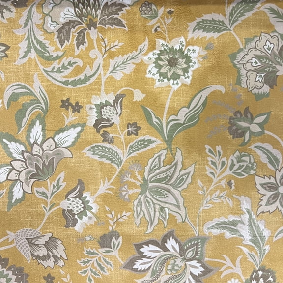 Decora Furnishings Vintage Floral Design Digitally Printed Velvet Finish Fabric for Upholstery, Window Treatments, Craft - Width 54 inches - Fabric by The Yard (Yellow)