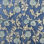 Decora Furnishings Vintage Floral Scroll Chenille Jacquard Fabric, Craft - 54in Blue