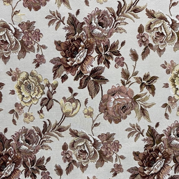 Decora Furnishings Woven Jacquard Cotton Fabric Material Vintage Floral Design for Upholstery, Sofa, Chair, Cushions Curtains Tapestry Window Treatments Craft Width 54 Inches Fabric by Yard (Brown)