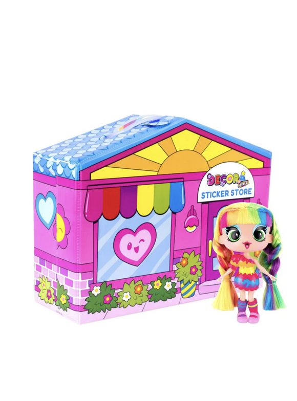 Decora Girlz Sticker Store Playset and Exclusive Bright and Colorful "Art" 5-inch Doll; Ages 4+