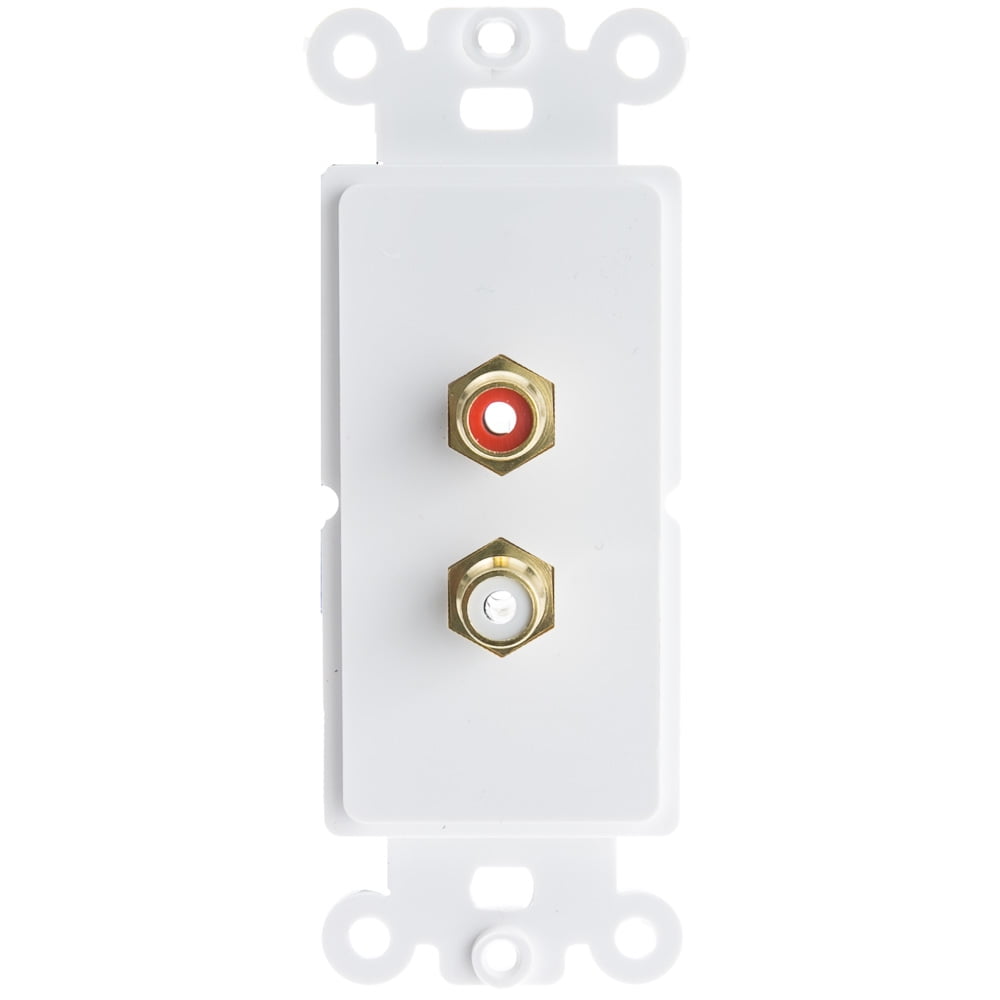 Decora Wall Plate Insert, White, Rca Stereo Couplers (Red, White), 2 Rca Female