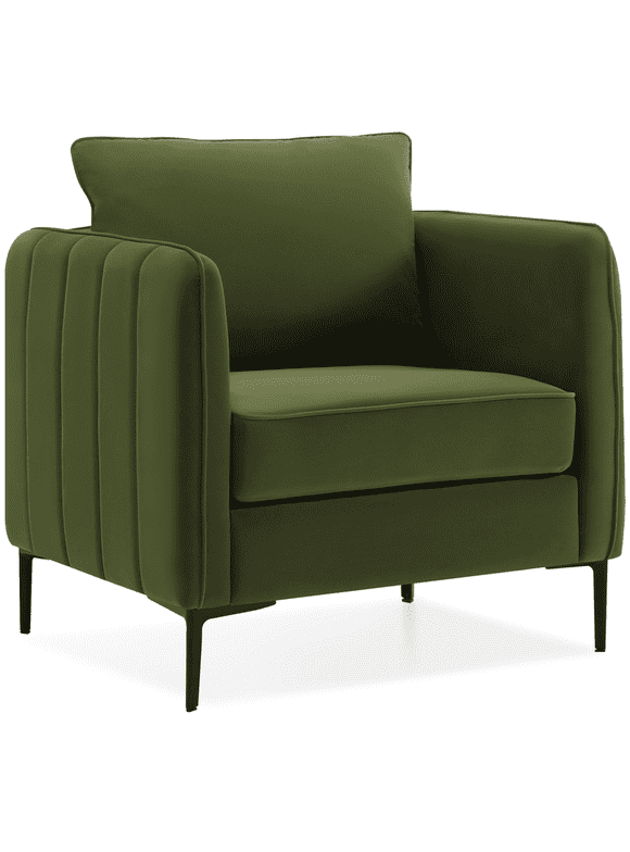 DecoraFlex Olive Green Accent Chairs for Living Room,Comfy Velvet Armchair with Thick Cushion, Single Sofa/Side Chair for Bedroom Office Reading Chair