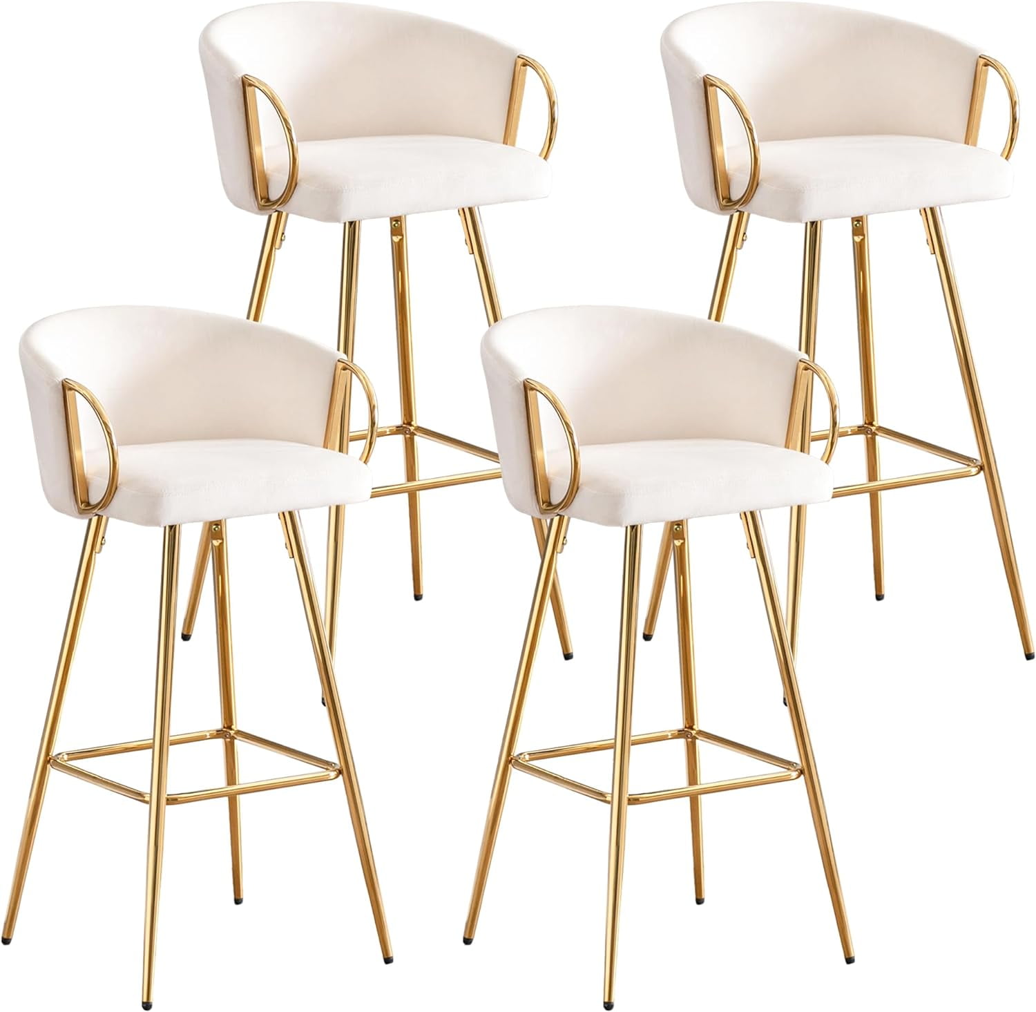 DecoraFlex Counter Height Bar Stools Set of 4, 26" Gold Velvet Bar Stools with Back and Arms ...