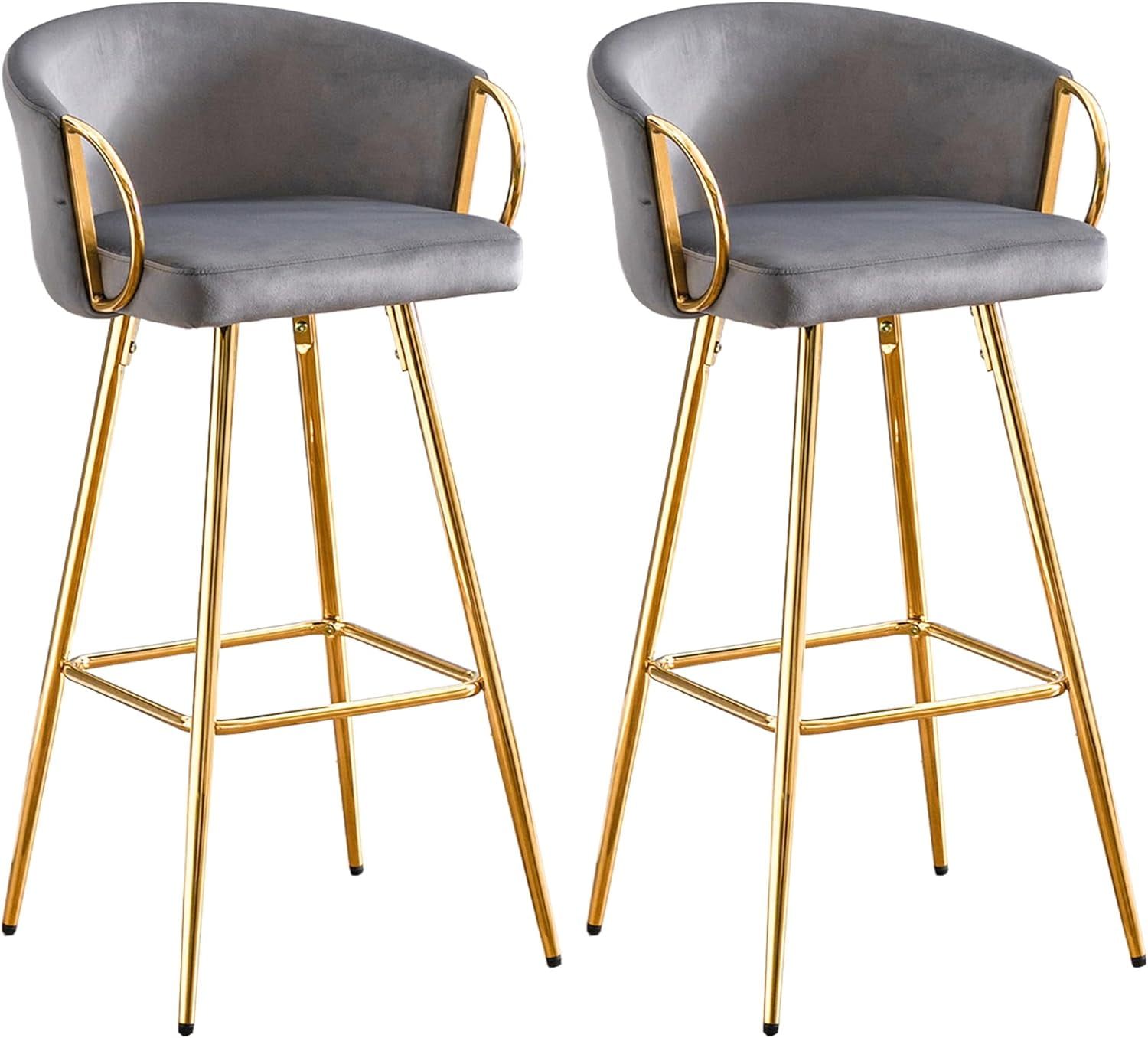 DecoraFlex Counter Height Bar Stools Set of 2, 26" Grey Velvet Bar Stools with Back and Arms ...