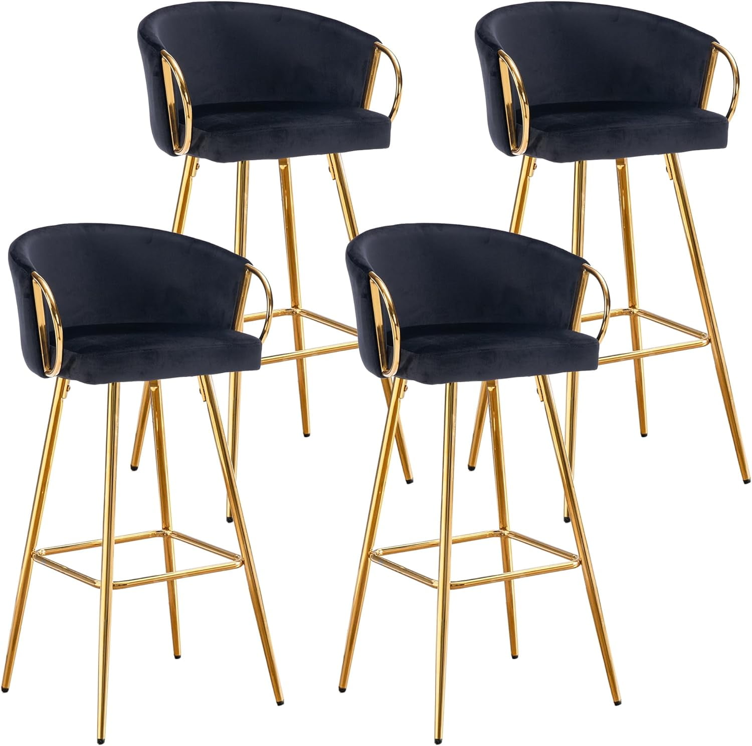 DecoraFlex Counter Height Bar Stools Set of 4, 26" Black Velvet Bar Stools with Back and Arms ...