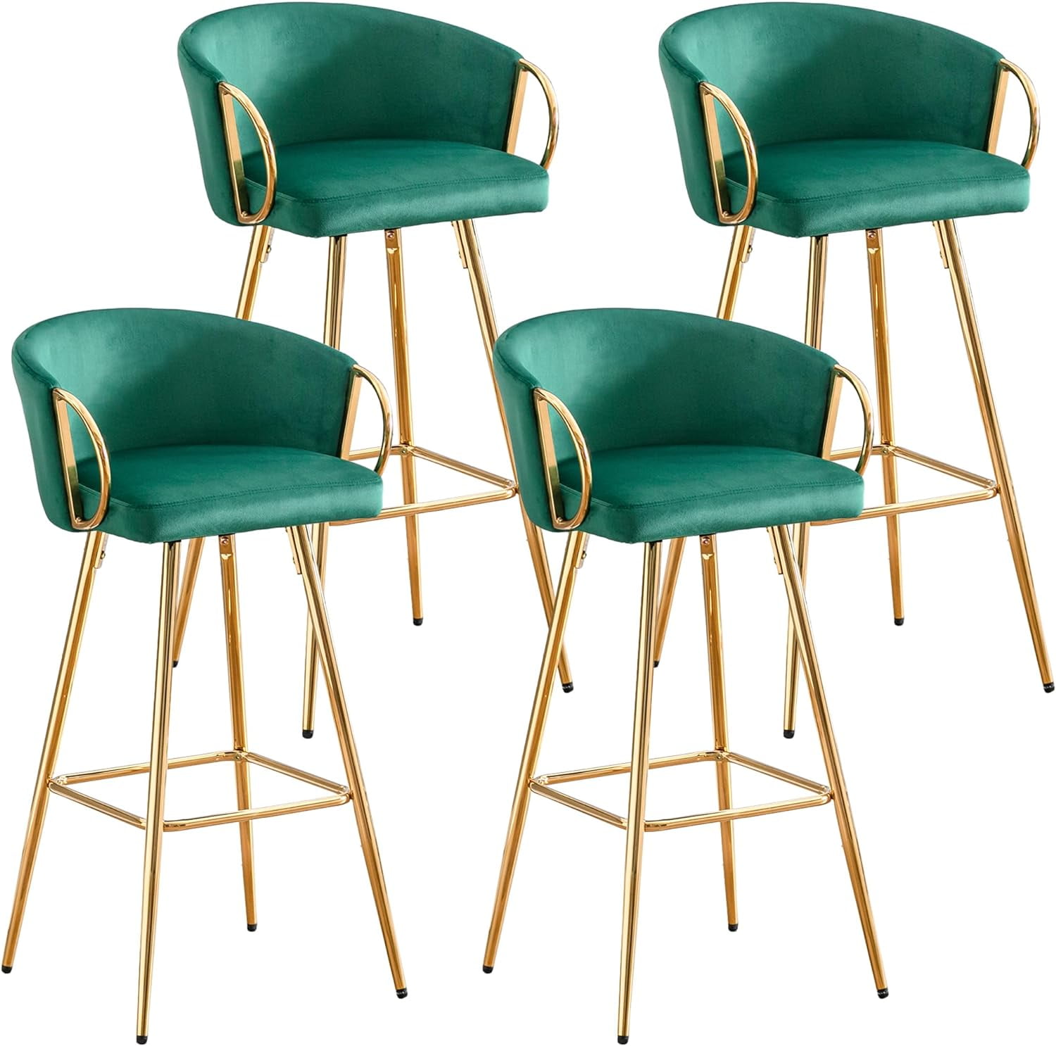 DecoraFlex Counter Height Bar Stools Set of 4, 30" Green Velvet Bar Stools with Back and Arms ...