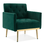 DecoraFlex Green Accent Chair, Upholstered Velvet Armchair Comfy Chair with arms and Metal Legs for Living Room Bedroom Reading