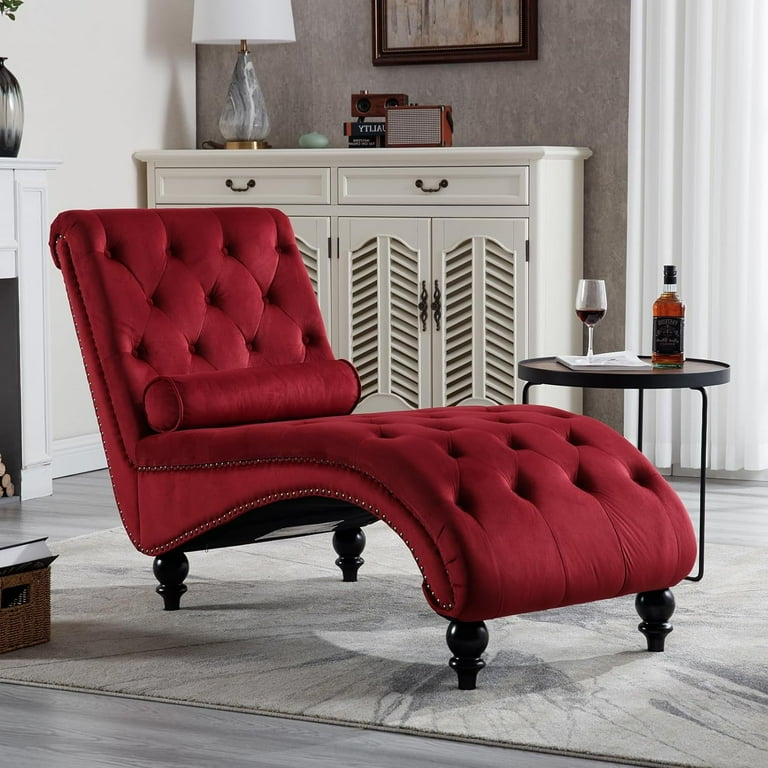 DecoraFlex Tufted Chaise Lounge Chair Indoor Velvet Chaise Lounges with Solid Wood Legs Support Pillow for Bedroom Living Room Office Walmart