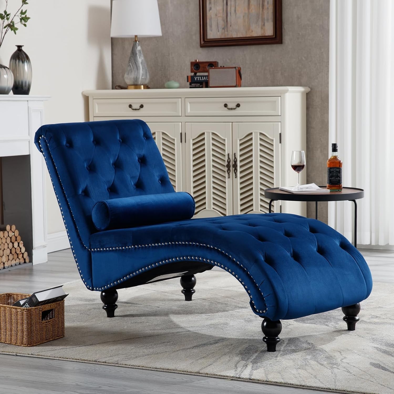 DecoraFlex Indoor Velvet Chaise Lounge with Solid Wood Legs Pillow for Bedroom Office Living Room Walmart