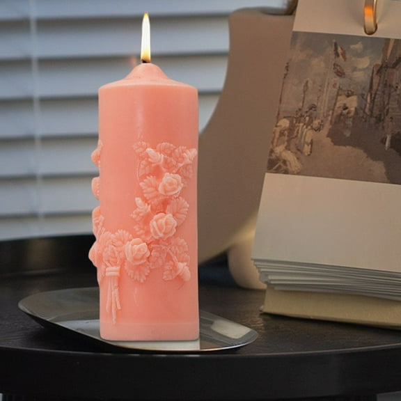 Decoraciones del día de San Valentín Embossed Rose Flower Column Aromatherapy Candle Valentine's Day Candle Suitable For Bedroom Living Room Toilet Holiday Gift