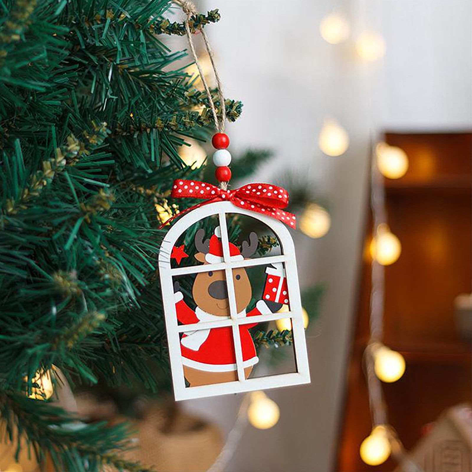 Decoraciones navideñas creativas, decoración colgante, lindo Papá Noel, muñeco de nieve, ventana, colgante pequeño de madera, ¡Oferta del día!