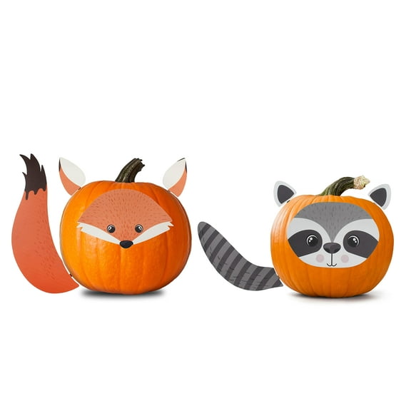 Decorae Halloween Pumpkin Decorating Kit (Woodland Friends Set), 8 Reusable Metal Accessories for Pumpkin Decorating with Fox and Raccoon Body Parts