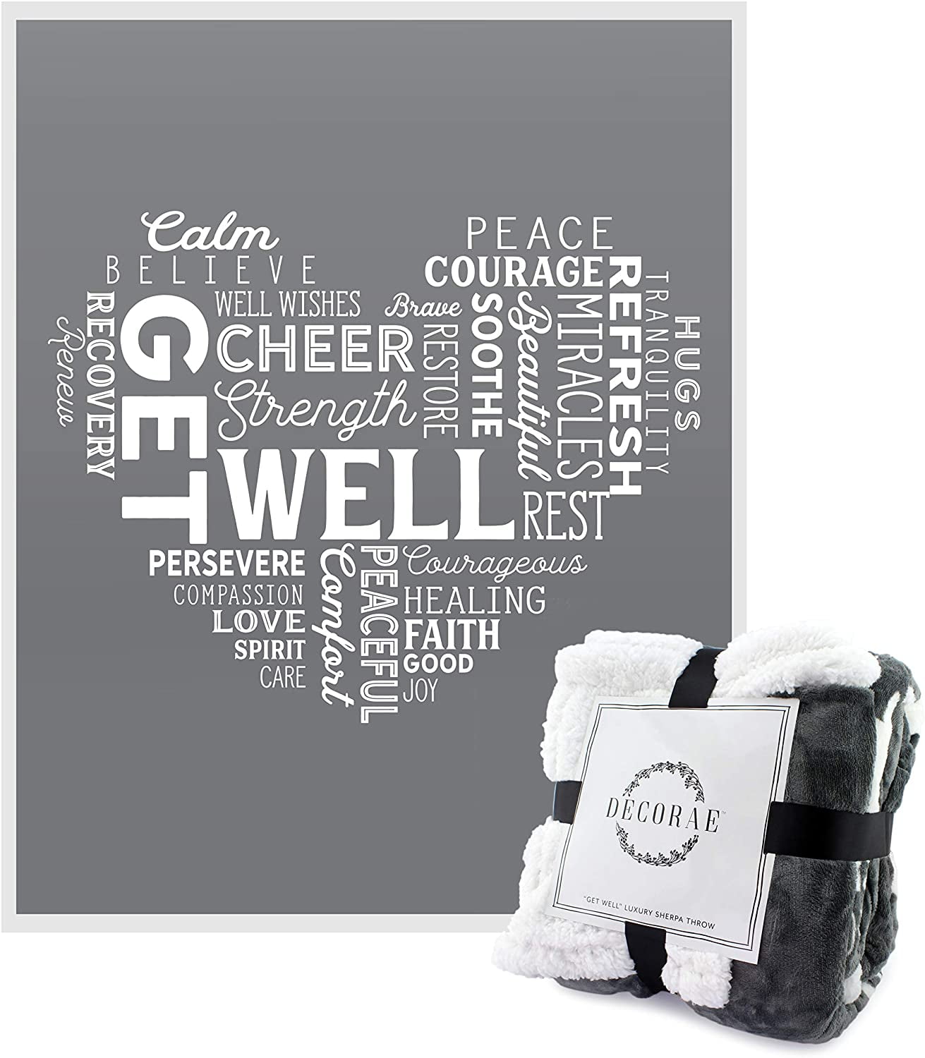 Decorae Gray Healing Thoughts Blanket, Get Well Fleece Throw, 5 x 4 Foot