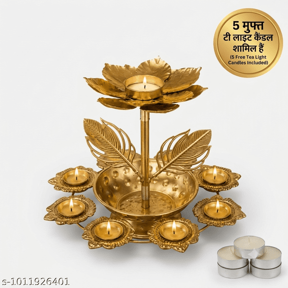 Metal Lotus Urli Bowl for Diwali Decor, Floating Flower & Tealight Candle Holder for Home, Pooja, and Weddings