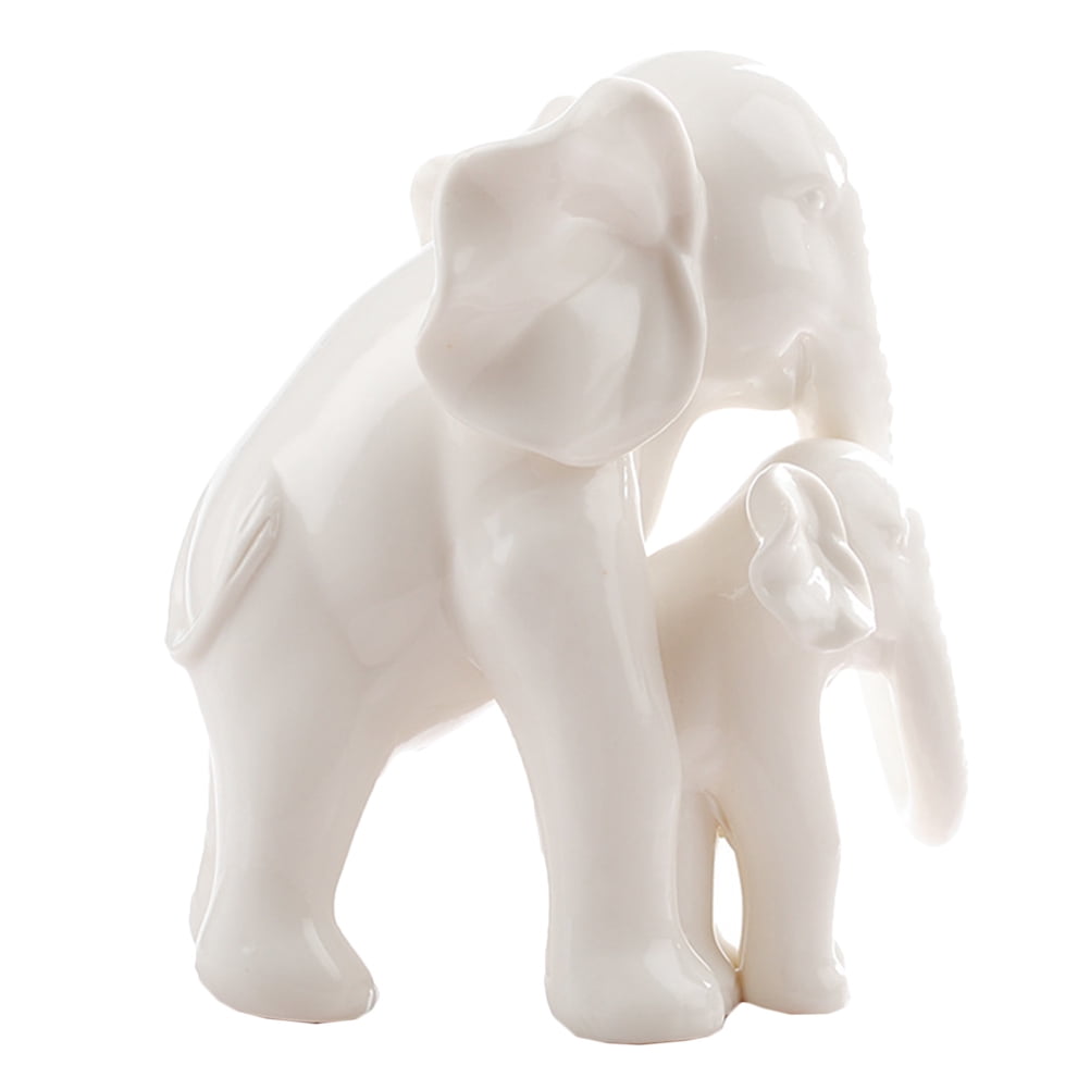 Decorate Home Ceramic Elephant Figurines Mother White Porcelain Animal Ceramics Statue Large