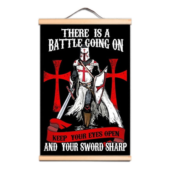 Decorate Your Home with this Vintage Medieval Crusader Warrior Wall Art Poster - Christian Knights Templar  Scroll Painting 0,Multicolor,23.5X35.4 inches