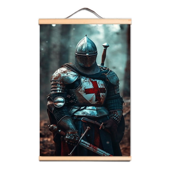 Decorate Your Home with this Vintage Medieval Crusader Warrior Wall Art Poster - Christian Knights Templar  Scroll Painting 1,Multicolor,23.5X35.4 inches