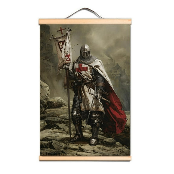 Decorate Your Home with this Vintage Medieval Crusader Warrior Wall Art Poster - Christian Knights Templar  Scroll Painting 3,Multicolor,11.8X17.7 inches