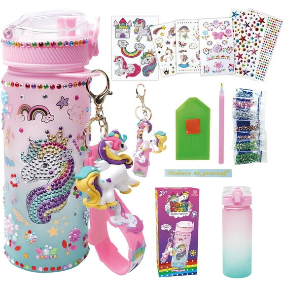 Decorate Your Own Water Bottle Kits for Girls Age 4-6-8-10, Themed Gem Crafts Painting, Fun Arts and Crafts Gifts Toys for Girls Birthday Christmas