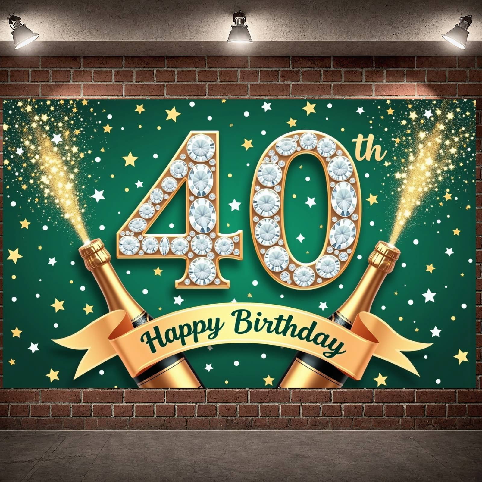 Decorated 40th Birthday Banner Gold Sparkling Happy Birthday Display ...