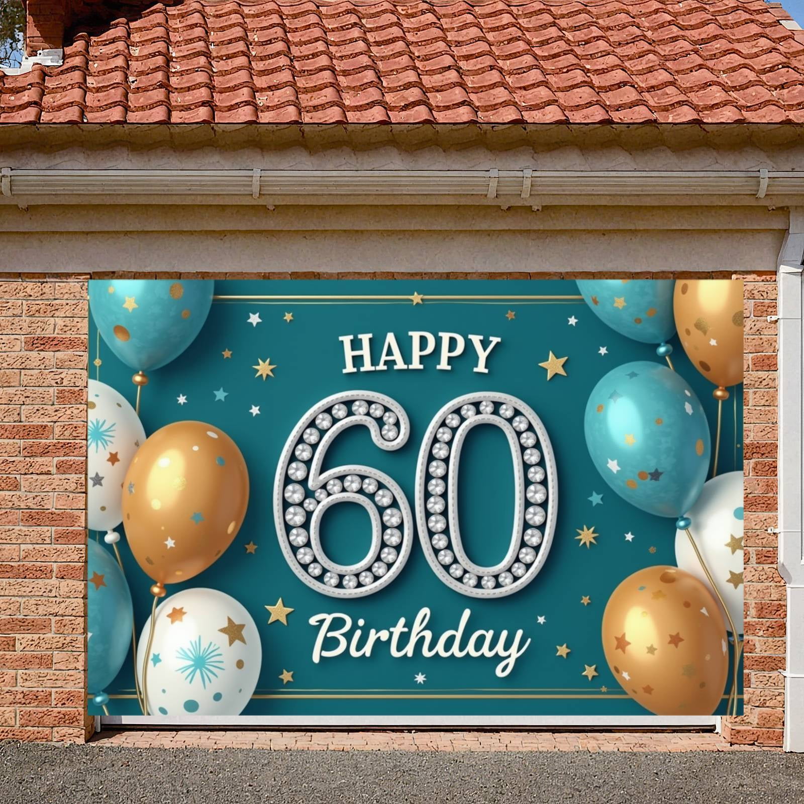 Decorated 60th Birthday Banner Gold Stars Happy 60 Backdrop Colorful ...
