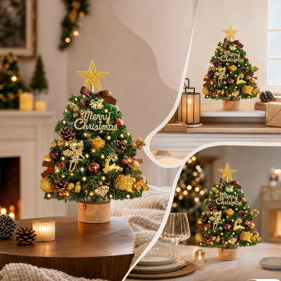 Decorated Christmas Tree Baubles Pines Cones Star Topper Plastic 1 Pack