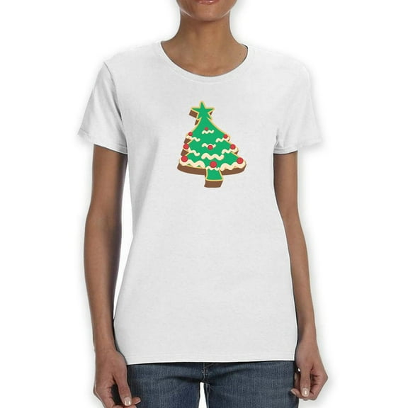 Decorated Christmas Tree Cookie   Women White T-Shirt, Female x-Large