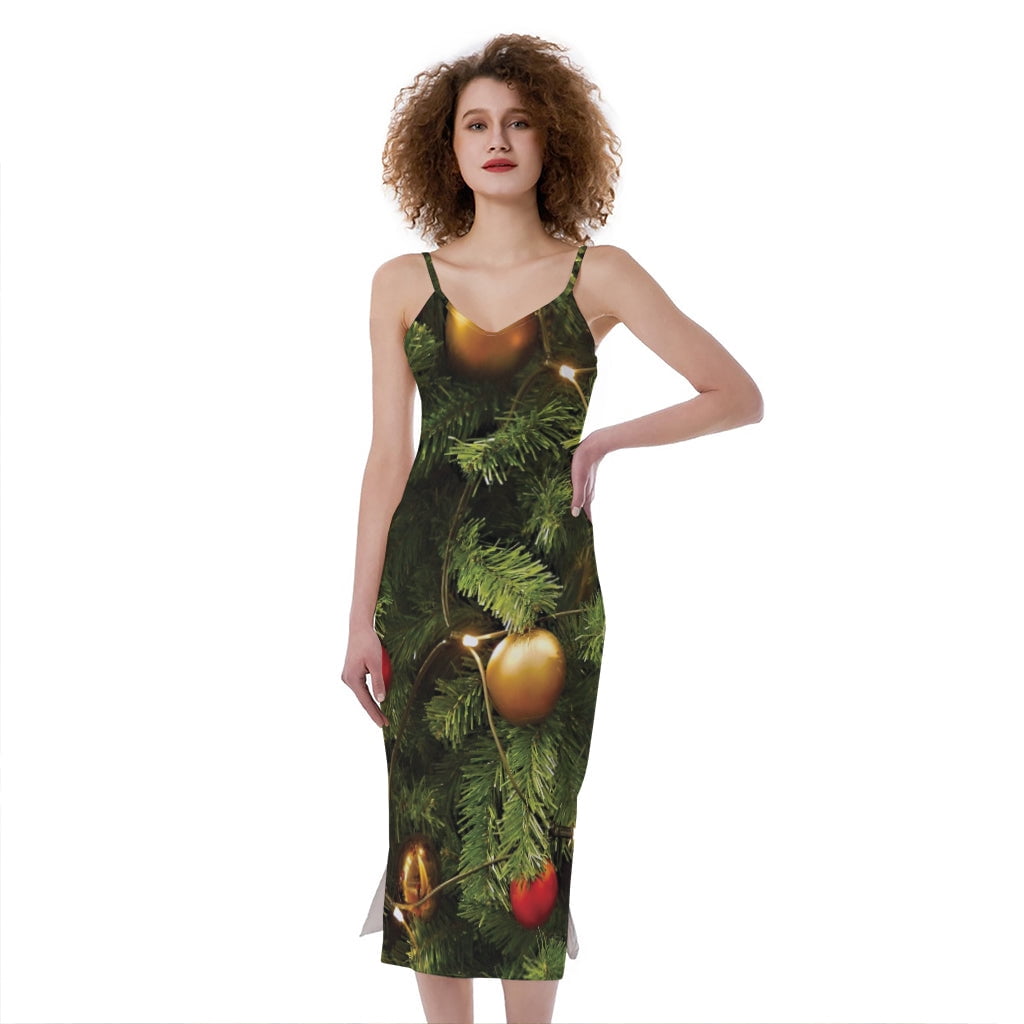 sexy christmas tree dress Decorated Christmas Tree Print Slim Fit Midi Cami Dress, Jesus Christian  Fashion Summer Maxi Sexy Casual Dress For Women