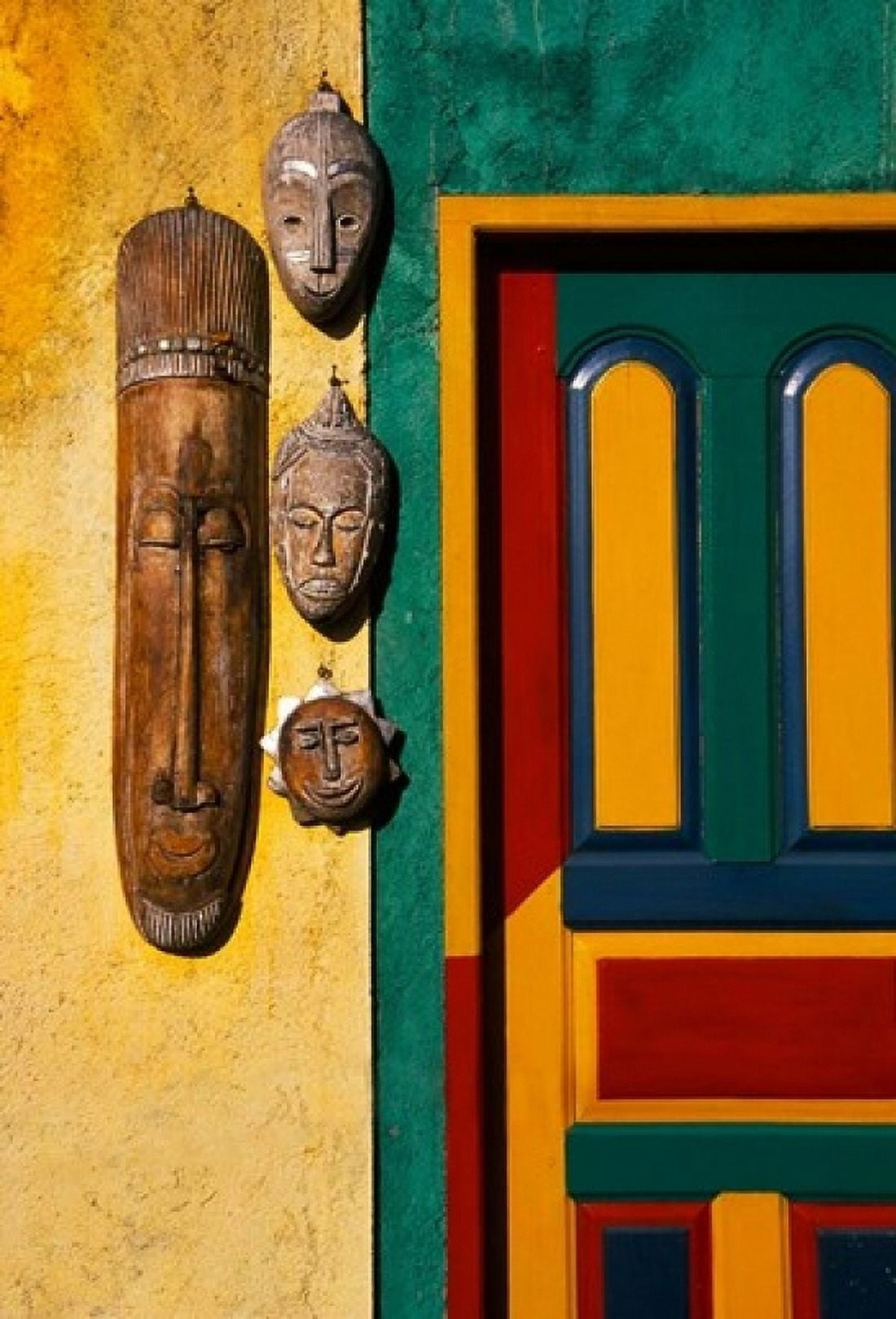 Decorated Door with Handcrafted Masks in Ubud Bali Indonesia Canvas Art - Tom Haseltine DanitaDelimont (24 x 36)