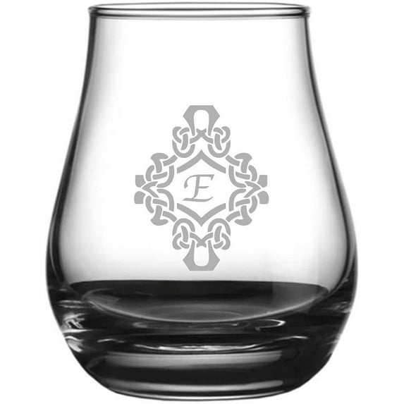 Decorated E Monogram Etched 4.1oz Spey Dram Whisky Glass