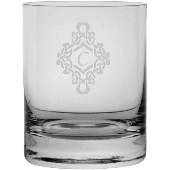 Decorated Etched Monogram 11oz StolzleNew York Crystal Rocks Glass Letter C