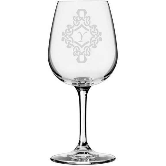 Decorated Etched Monogram All Purpose 12.75oz Libbey Wine Glass Letter Y