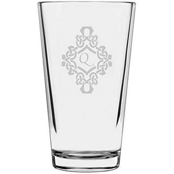 Decorated Etched Monogram All Purpose 16oz Libbey Pint Glass Letter Q