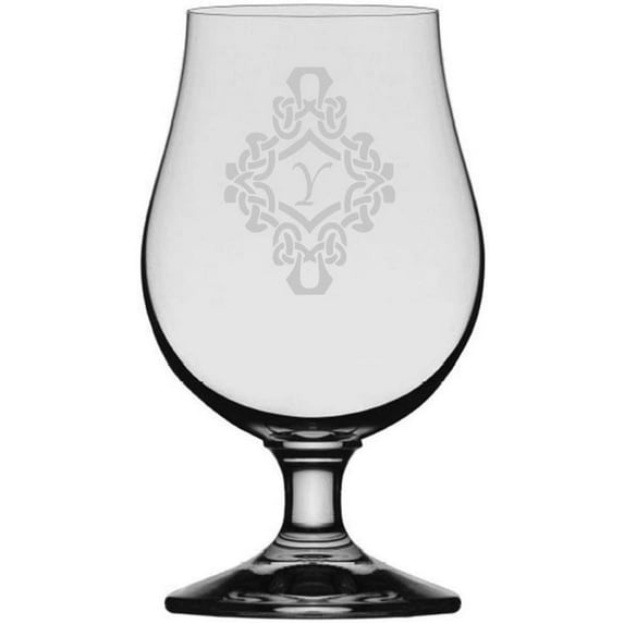 Decorated Etched Monogram Glencairn Crystal Iona Beer Glass Letter Y
