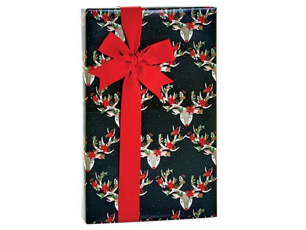 Reindeer Sleigh Red and White Elegant Christmas Holiday Gift Wrap Wrapping  Paper 24 x 15ft