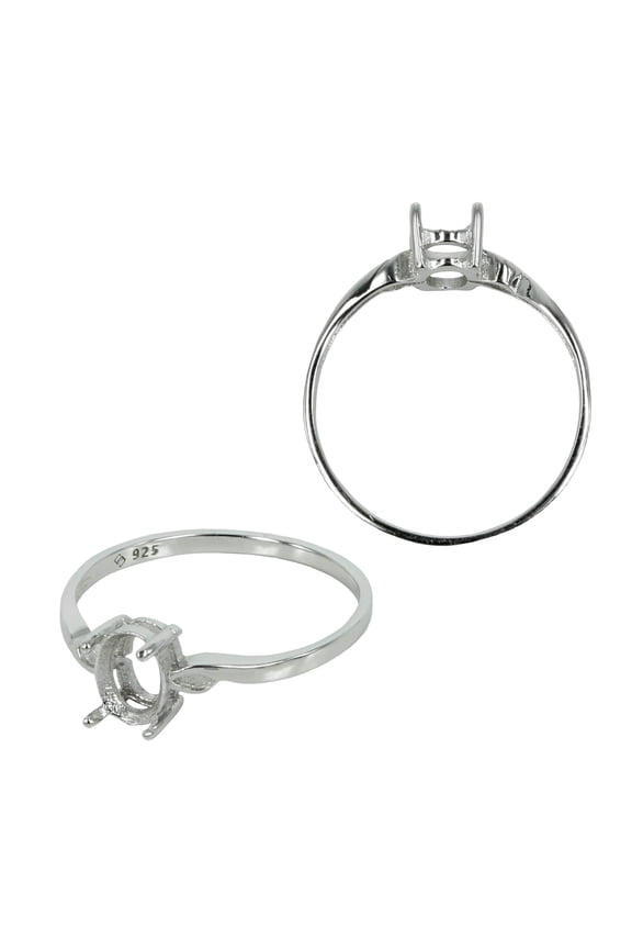 Decorated Single Shank Ring Setting with Oval Prongs Mounting in Sterling Silver 5.5x6mm | MTR420 (5)