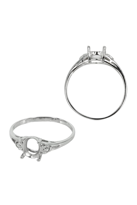 Decorated Split Shank Ring Setting with Oval Prongs Mounting in Sterling Silver 6x7mm | MTR421 (5)