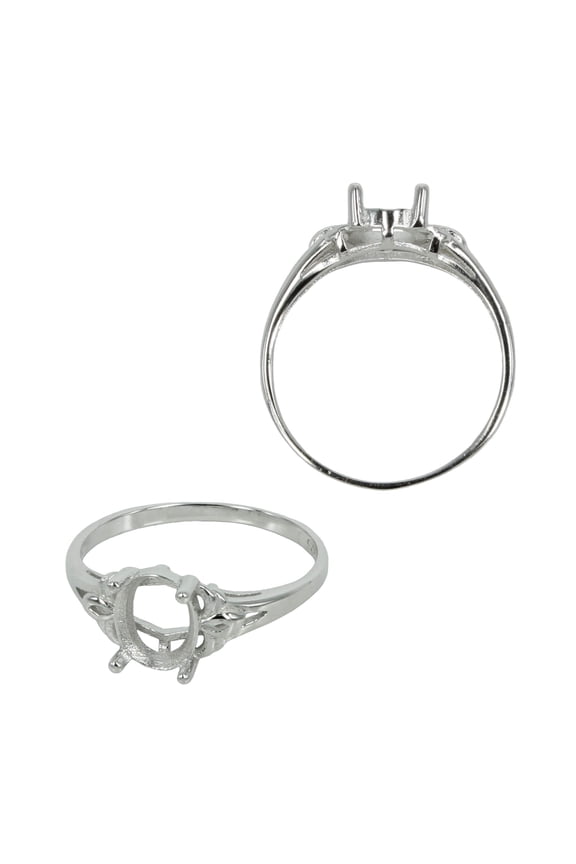 Decorated Split Shank Ring Setting with Oval Prongs Mounting in Sterling Silver 6x7mm | MTR422 (5)