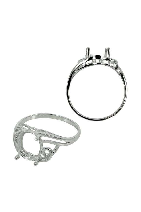 Decorated Split Shank Ring Setting with Oval Prongs in Sterling Silver 8x10mm | MTR433 (6)