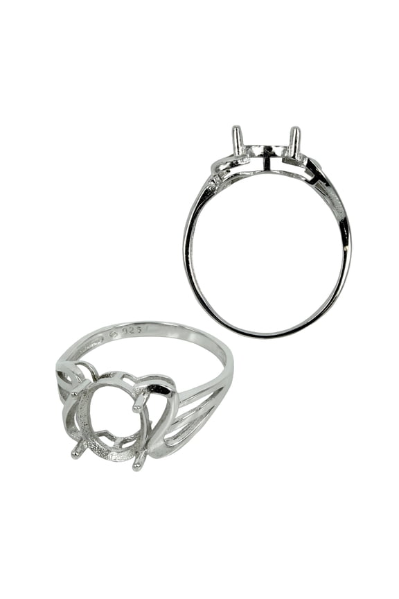 Decorated Split Shank Ring Setting with Oval Prongs in Sterling Silver 8x10mm | MTR434 (5)