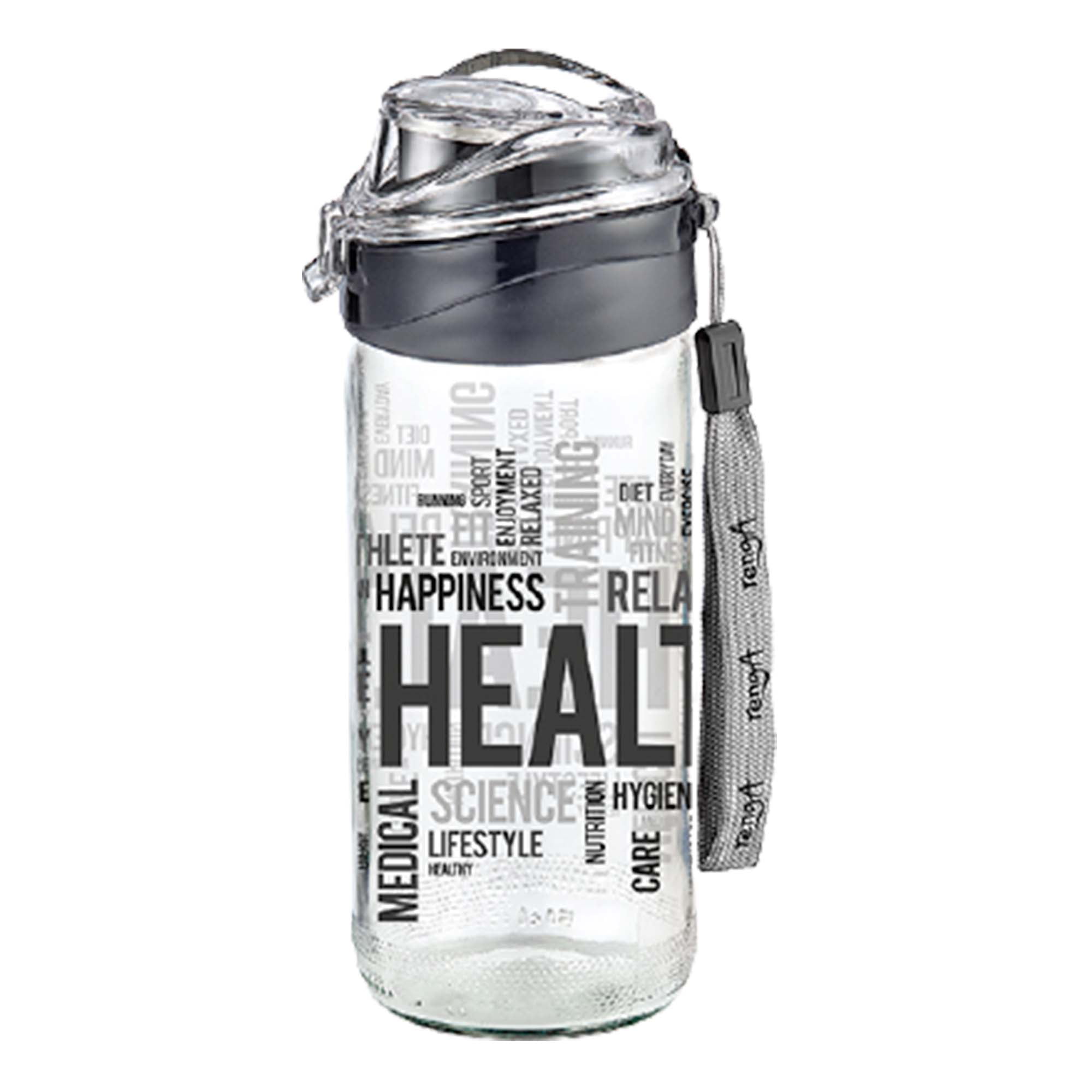 Decorated glass water bottle with lid, Motivational Workout Water flask with wide mouth, Cute leak-proof water bottles for school kids, Large Reusable glass for juice, 17 oz