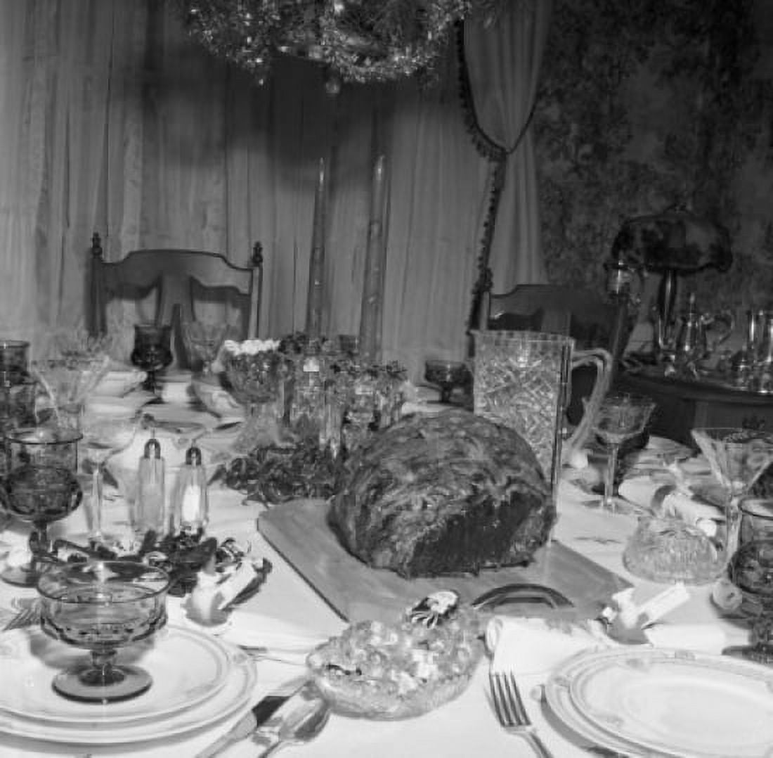 Decorated table with sets and meat waiting for guests Canvas Art - (18 x 24)