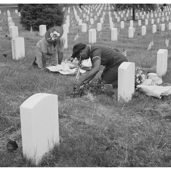 Decorating A Soldier'S Grave On Memorial Day In One Of The African American Sections. Arlington National Cemetery