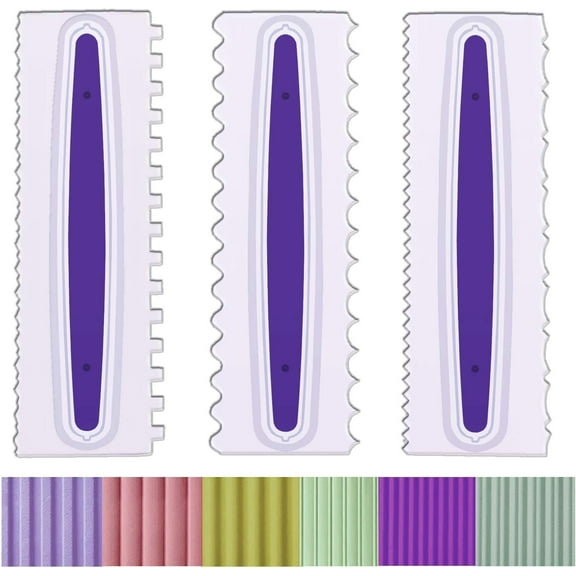 Decorating Comb and Icing Smoother Set of 3 Pack Decorating Mousse Butter Cream Cake Edge Tools, Plastic Sawtooth Cake Scraper Polisher 6 Design Textures